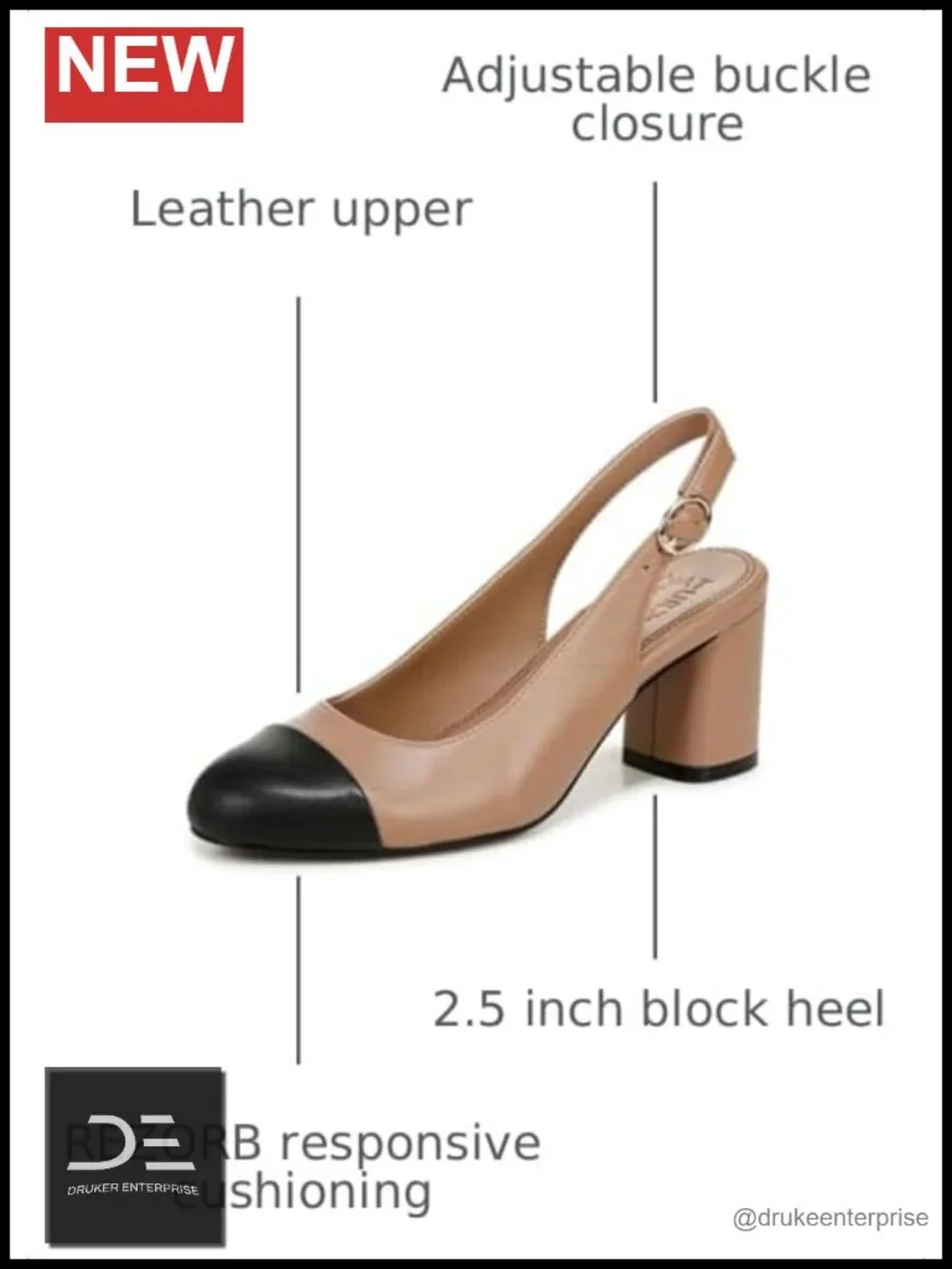 Leather and PU Cap Toe Slingback Block Heel Pump Women Business Casual